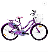 FOXGLOVE Twinkle 26 Inch Purple with Basket Girls Cycle for Height 4Ft to 6 ft 85% Fitted 26 T Road Cycle (Single Speed, Purple, Rigid)