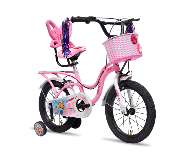 Hero Fairy 16T Bicycle for Kids with Mudguard and Training Wheel | Single Speed | Easy Self Assembly | Rigid Fork | Pink-White | Ideal for Girls