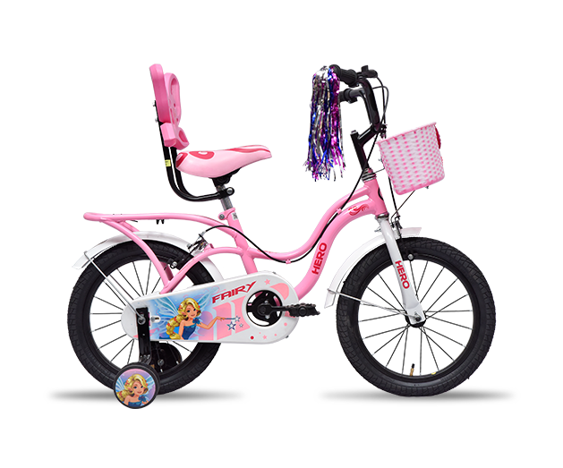 Hero Fairy 16T Bicycle for Kids with Mudguard and Training Wheel | Single Speed | Easy Self Assembly | Rigid Fork | Pink-White | Ideal for Girls