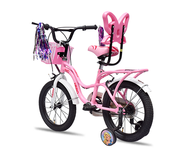 Hero Fairy 16T Bicycle for Kids with Mudguard and Training Wheel | Single Speed | Easy Self Assembly | Rigid Fork | Pink-White | Ideal for Girls