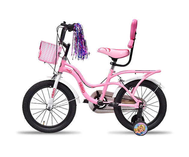 Hero Fairy 16T Bicycle for Kids with Mudguard and Training Wheel | Single Speed | Easy Self Assembly | Rigid Fork | Pink-White | Ideal for Girls