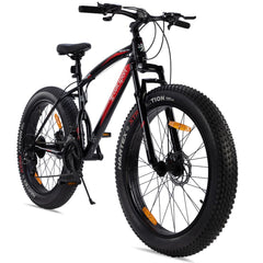 Cult Monstro 26 inch 21 Speed Shimano Gear Fat Tyre Mountain Bike with Front Suspension & Dual Disc Brake Cycle/Bicycle (18 Inch Frame, Ideal for 13+ Years), Black