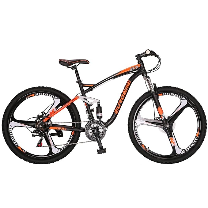 Eurobike OBK E7 Full Suspension Mountain Bike 21 Speed Bicycle 27.5” Mens Bikes Disc Brakes MTB