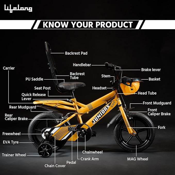 Lifelong Juniors Ride Cycle 14T with Training Wheel, Mudguard for Boys and Girls| 95% Assembled, Frame Size: 9" | Ideal Height : 3 ft Cycle Ideal for 2 to 5 Years