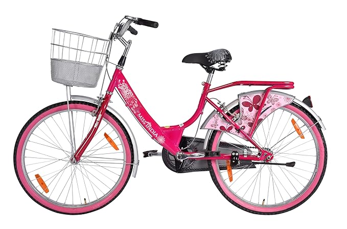 Hero Miss India Gold 24T Utility Bicycle for Girls/Women with Front Basket & Integrated Carrier | Pink | Frame:15 Inch | 8-15 Years