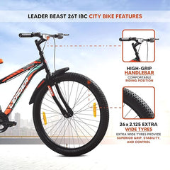 Leader Beast 26T IBC Premium Rigid City Bike/Cycle with Inbuilt Carrier Mountain Bicycle Without Gear Single Speed for Men - Matt Black. Ideal for 10 + Years, 18 Inches