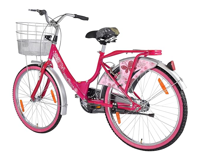 Hero Miss India Gold 24T Utility Bicycle for Girls/Women with Front Basket & Integrated Carrier | Pink | Frame:15 Inch | 8-15 Years