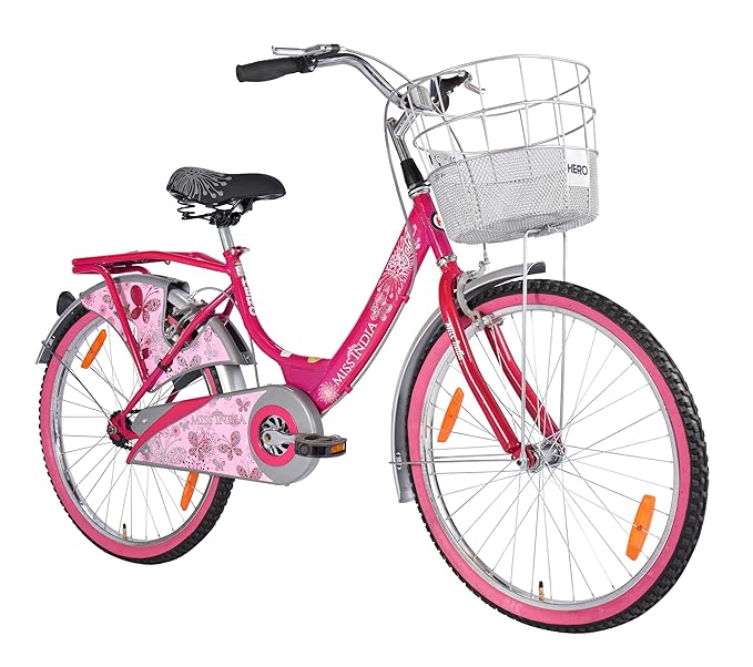 Hero Miss India Gold 24T Utility Bicycle for Girls/Women with Front Basket & Integrated Carrier | Pink | Frame:15 Inch | 8-15 Years