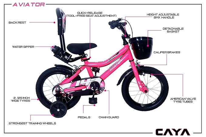 CAYA Aviator Tubular Cycle Freeride Bike Steel for Unisex Kids 16 inches 5-8 Years (Floro Pink)