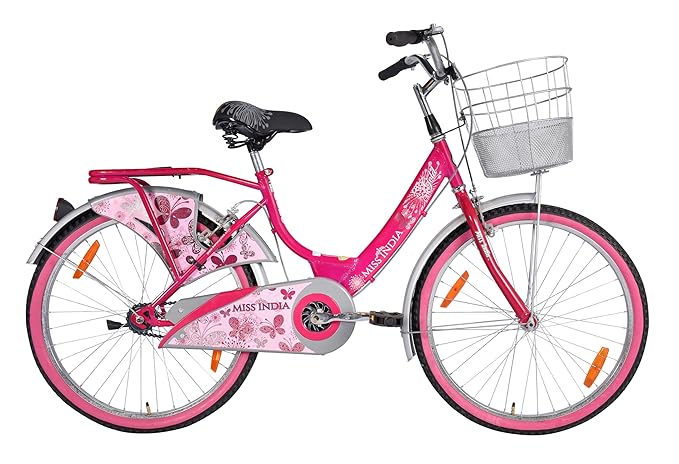 Hero Miss India Gold 24T Utility Bicycle for Girls/Women with Front Basket & Integrated Carrier | Pink | Frame:15 Inch | 8-15 Years