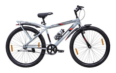 Hero Next 26T Single Speed Mountain Bicycle for Mens | Rigid Suspension | Integrated Carrier | V Brake | Quick Release Seat (Grey-Red)