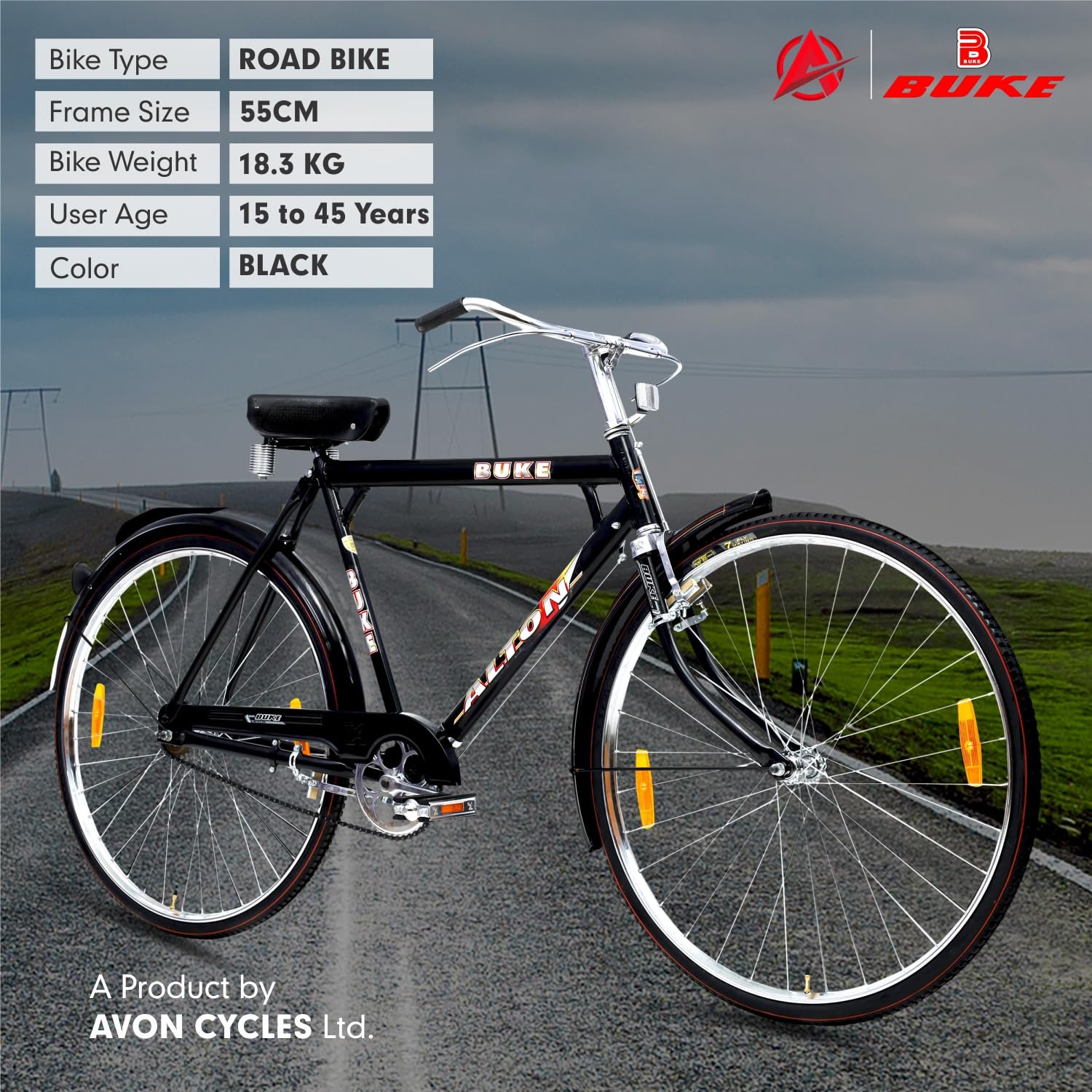 AVON Buke Alton Heavy Duty Super Power Men 22 Inch Frame 55m Steel Road Cycle 28 T Road Cycle (Single Speed, Black)