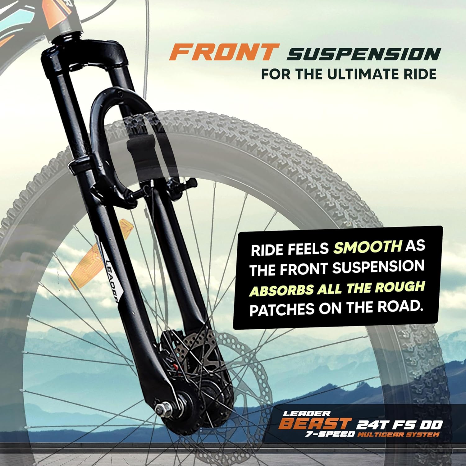 Leader Beast 24T Multispeed (7 Speed) Mountain Bike with Front Suspension Dual Disc Brake Ideal for 12 Years (Frame: 16 Inches)