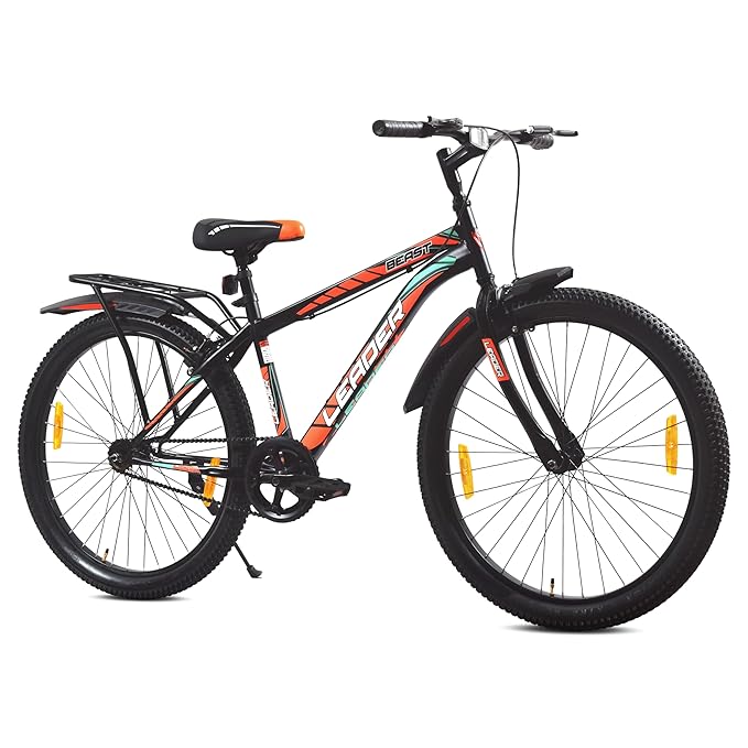 Leader Beast 26T IBC Premium Rigid City Bike/Cycle with Inbuilt Carrier Mountain Bicycle Without Gear Single Speed for Men - Matt Black. Ideal for 10 + Years, 18 Inches