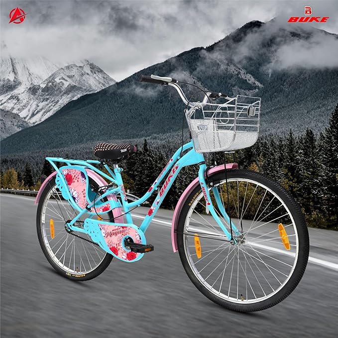 Avon Buke Magna 26T Lady Hybrid Bike for Womens|Frame Size: 16 Inches|Wheel Size: 26 Inches|Young Lady Bcp Handle Bars|Rigid Fork with Caliper Brakes,Steel Rim(Light Blue)