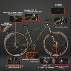 CRADIAC - Alpha PRO GEN 4-21 Speed Aluminium Cycle for Boys 29T 21 Speed Gear Bicycle for Men with Front Zoom Lockout Suspension & Shimano Hydraulic Brake | 15+ Years, Unisex