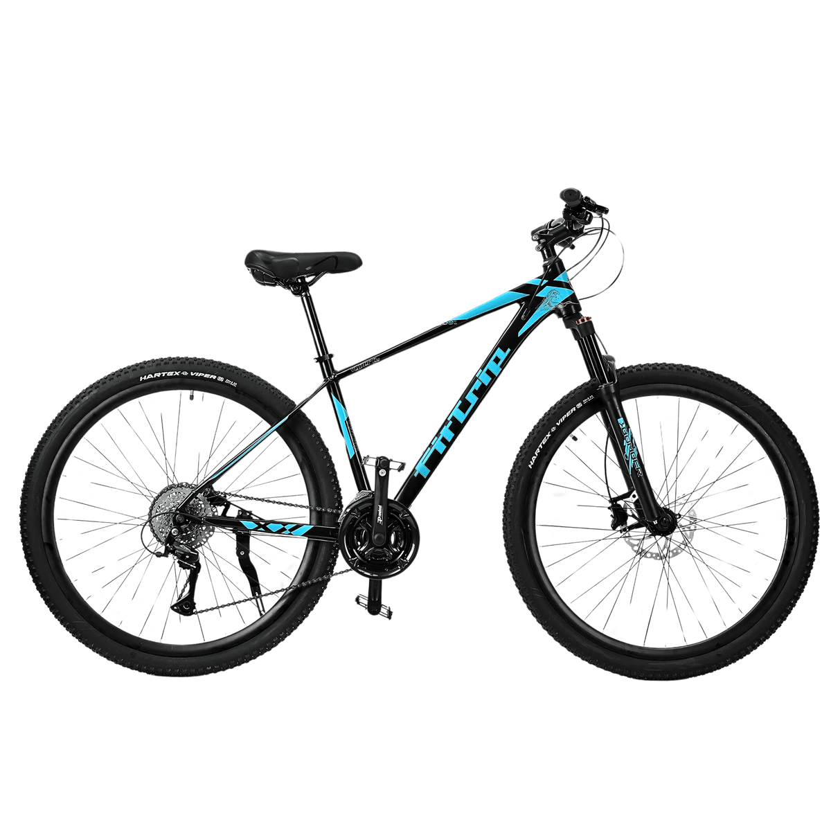 FitTrip Vyper RS 29T | Al Alloy 6061 Frame w/Smooth-Weld Finish | 24 SPD Shimano Gearset | Logan Hydraulic Disk Brakes | 120MM Hydraulic Suspension | KMC Chain | (Black-Aqua)