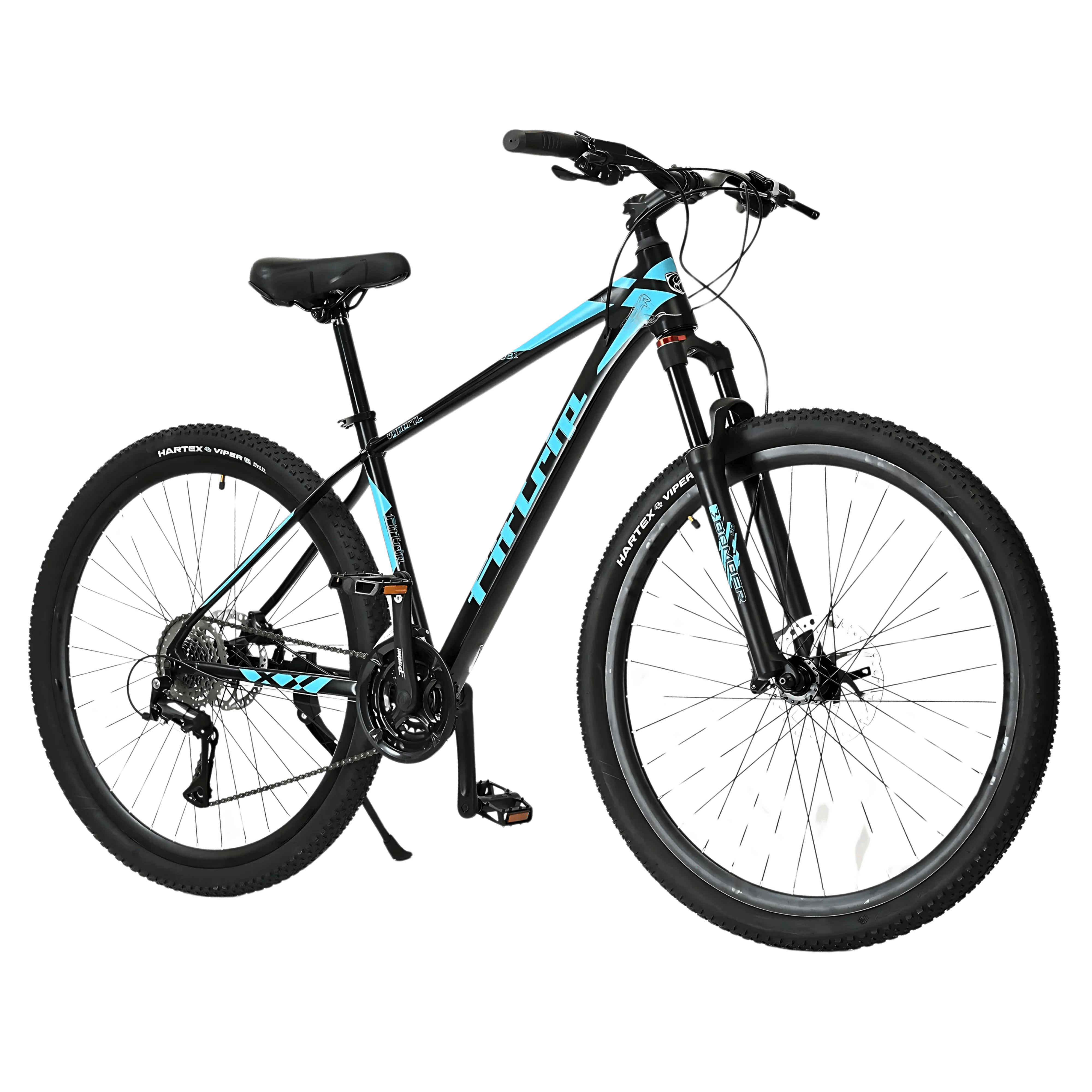 FitTrip Vyper RS 29T | Al Alloy 6061 Frame w/Smooth-Weld Finish | 24 SPD Shimano Gearset | Logan Hydraulic Disk Brakes | 120MM Hydraulic Suspension | KMC Chain | (Black-Aqua)