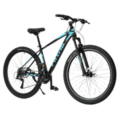 FitTrip Vyper RS 29T | Al Alloy 6061 Frame w/Smooth-Weld Finish | 24 SPD Shimano Gearset | Logan Hydraulic Disk Brakes | 120MM Hydraulic Suspension | KMC Chain | (Black-Aqua)