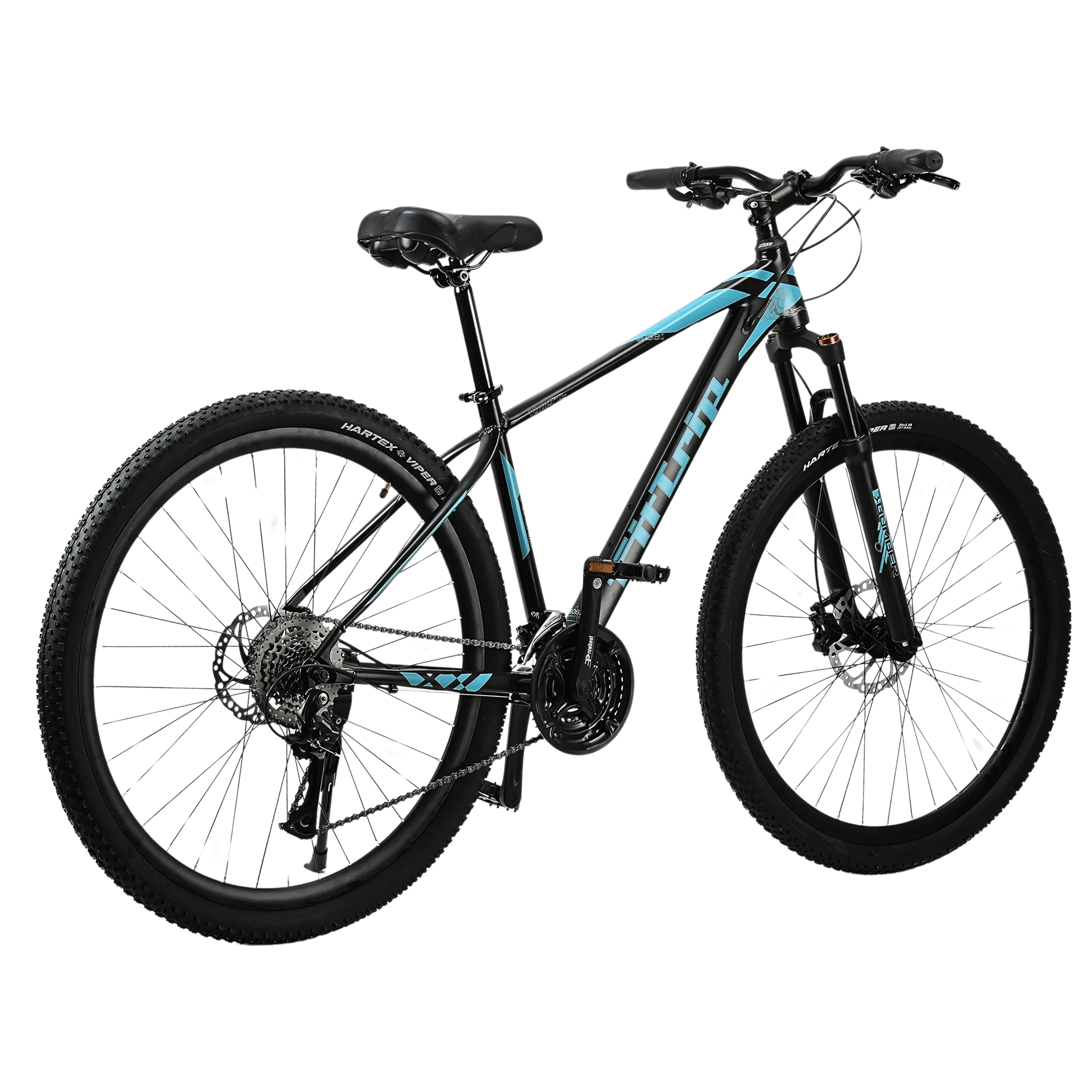 FitTrip Vyper RS 29T | Al Alloy 6061 Frame w/Smooth-Weld Finish | 24 SPD Shimano Gearset | Logan Hydraulic Disk Brakes | 120MM Hydraulic Suspension | KMC Chain | (Black-Aqua)