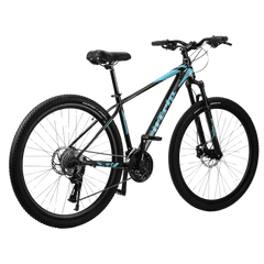 FitTrip Vyper RS 29T | Al Alloy 6061 Frame w/Smooth-Weld Finish | 24 SPD Shimano Gearset | Logan Hydraulic Disk Brakes | 120MM Hydraulic Suspension | KMC Chain | (Black-Aqua)