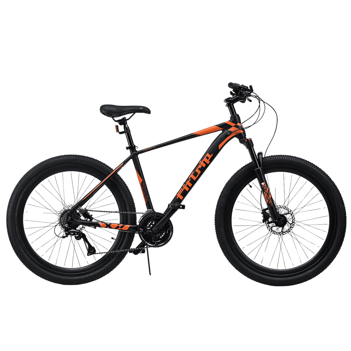 FitTrip - Vyper S 27.5T Unisex MTB | Dual Hydraulic Disk Brakes | Alloy 6061 Smooth Weld Frame | Shimano Acera RD | Alloy Zoom MASERA Lockout Suspension | KMC Chain | (Black-Tangerine)