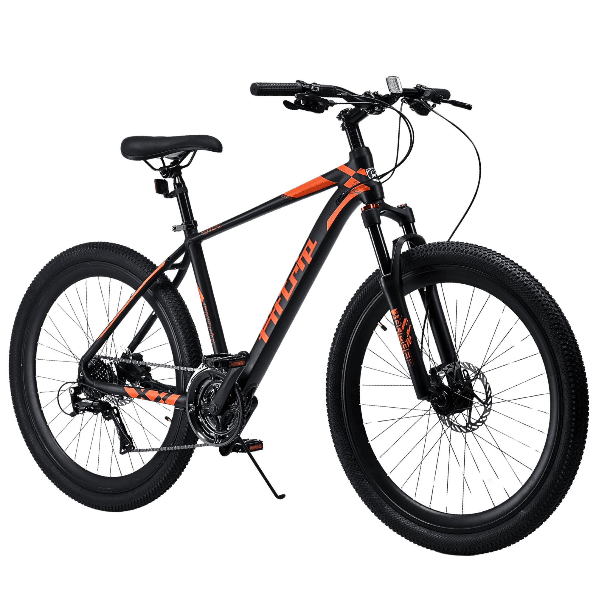 FitTrip - Vyper S 27.5T Unisex MTB | Dual Hydraulic Disk Brakes | Alloy 6061 Smooth Weld Frame | Shimano Acera RD | Alloy Zoom MASERA Lockout Suspension | KMC Chain | (Black-Tangerine)