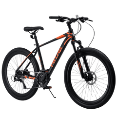 FitTrip - Vyper S 27.5T Unisex MTB | Dual Hydraulic Disk Brakes | Alloy 6061 Smooth Weld Frame | Shimano Acera RD | Alloy Zoom MASERA Lockout Suspension | KMC Chain | (Black-Tangerine)