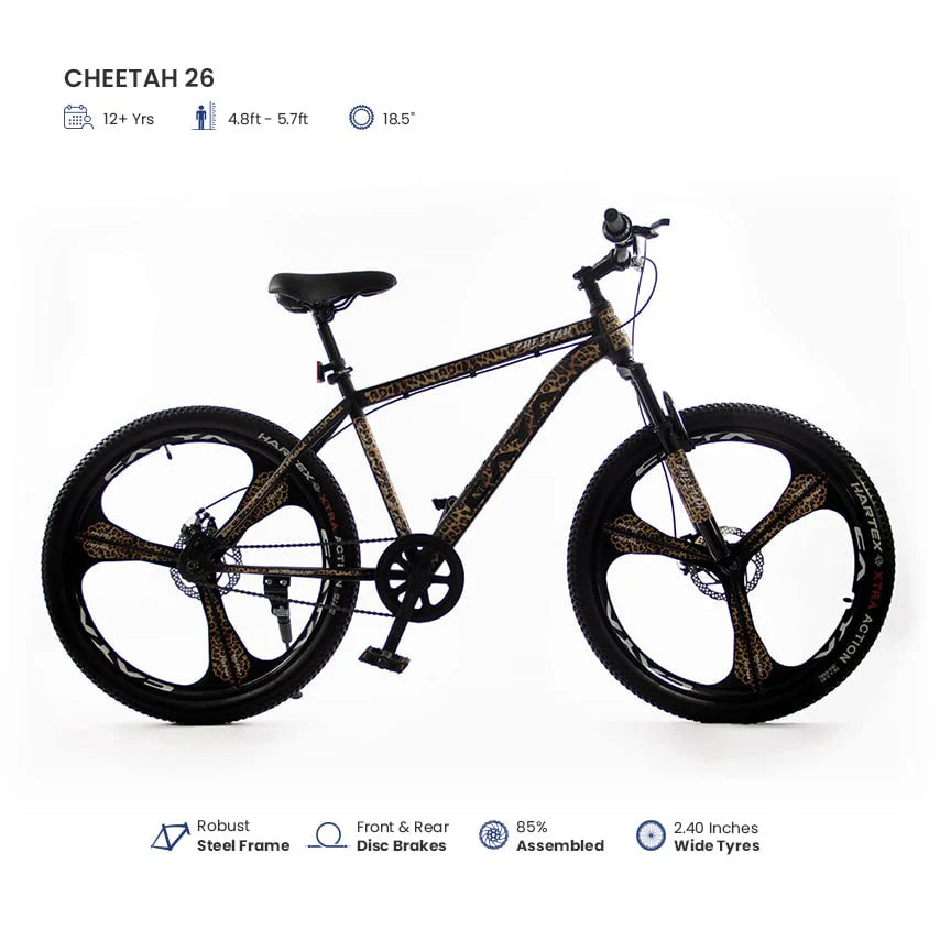 CAYA Cheetah Cycle for Kids | Front Suspension & Dual Disc Brakes with Magnesium Alloy Rims | Frame Size: 18.5" inch | Ideal Height: 4.8ft | Tyre: 26" inch for 12+ Years (Multicolor)