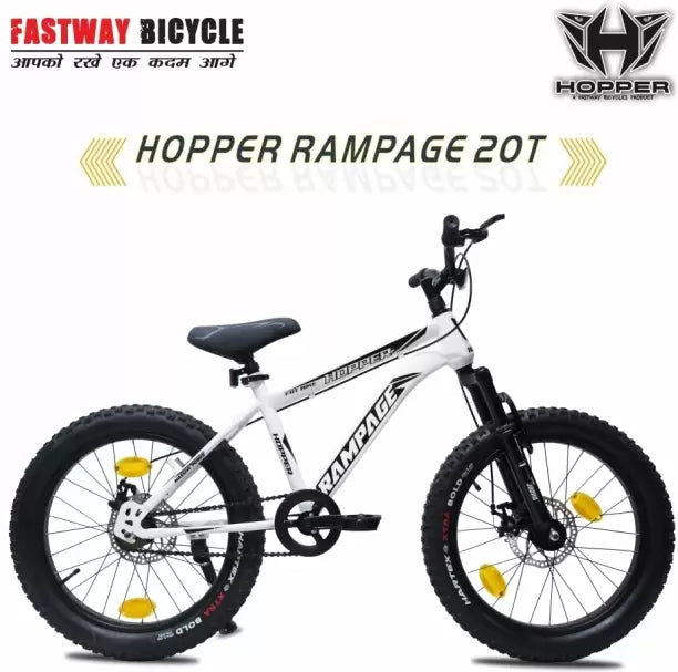 Fastway Bicycle RAMPAGE N/IBC F/SHOX, S/FAT BIKE, D/BRAKE, 85% ASSEMBLED FOR 5-8 YEARS KIDS 20 T Fat Tyre Cycle  (Single Speed, White, Only Front Suspension)