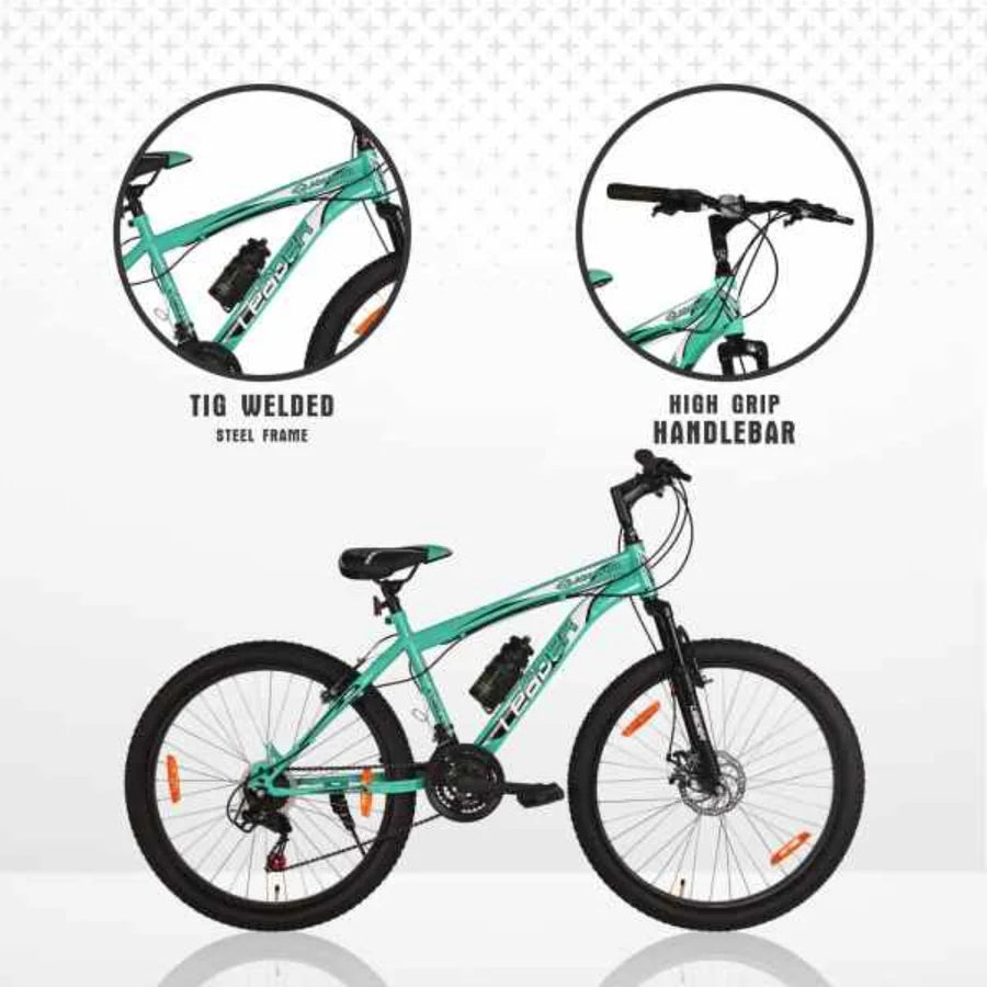 LEADER Gladiator Multi Speed (21 Speed) Cycle with Front Suspension and Disc Brake 26 T Hybrid Cycle/City Bike  (21 Gear, Green, Black, Only Front Suspension)