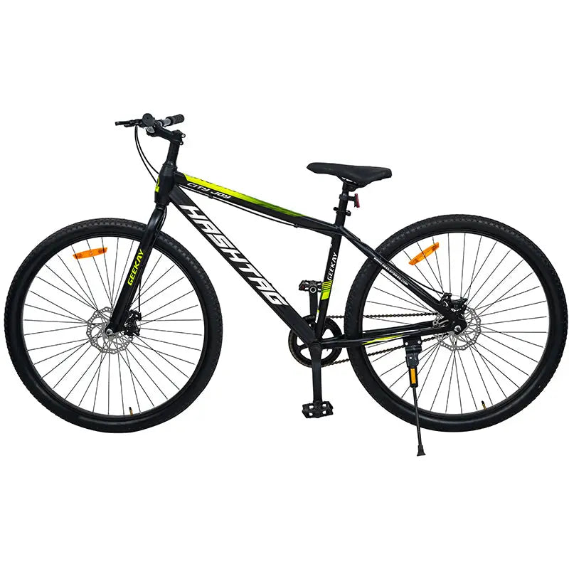 Geekay Hashtag 29T Single Speed Cycle with Dual disc brakes - Black Green 29 T Hybrid Cycle/City Bike  (Single Speed, Green, Rigid)