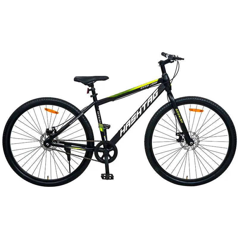 Geekay Hashtag 29T Single Speed Cycle with Dual disc brakes - Black Green 29 T Hybrid Cycle/City Bike  (Single Speed, Green, Rigid)