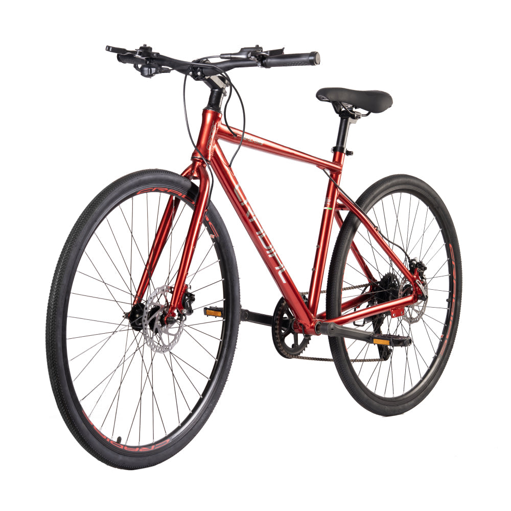 CRADIAC Machine X 8 Speed 6061 Alloy Hybrid Cycle 8 Geared Bicycle for Men with Rigid Fork & Dual Disc Brake Hybrid Bike | Ideal for 15+ Years, Unisex, Frame Size : 19.5 Inch, Metalic Red