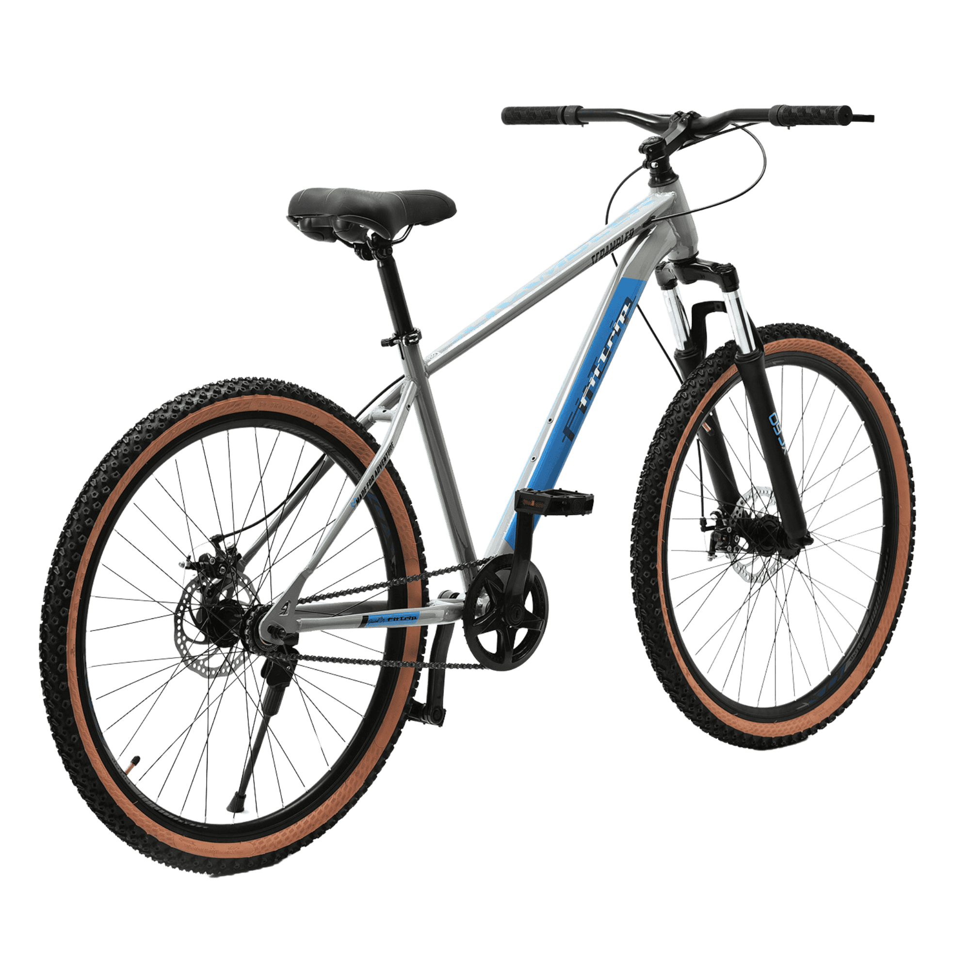 FitTrip Scrambler 27.5 Inch | Single Speed Without Gear MTB Cycle | Trioblade Dual Disk Brakes | Tuffshox Suspension | Puncture Resistant Tyres | Unisex | Fully Fitted (Nardo Grey-Red)