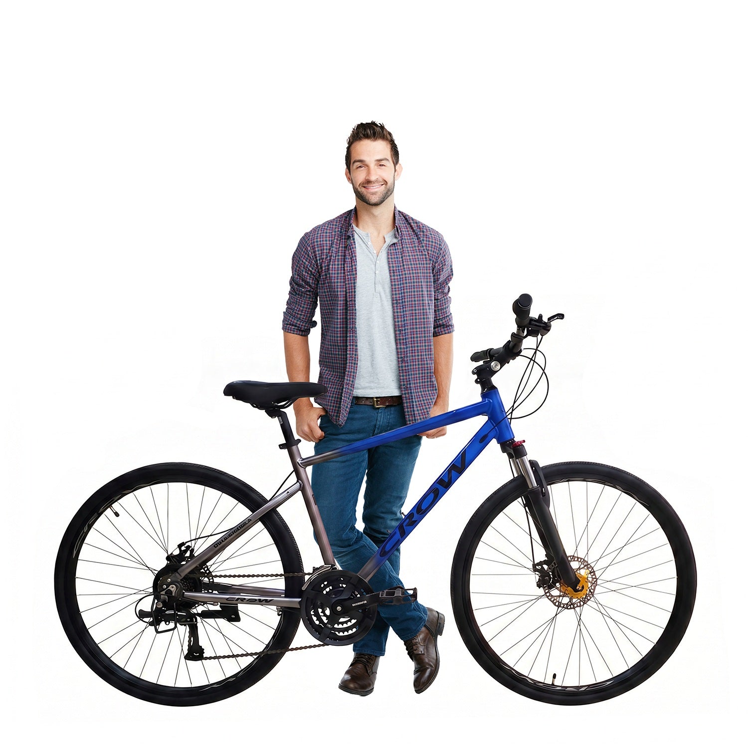 CROW - Rapide 21 Speed Gear Cycle for Boys | Aluminium Frame Hybrid Cycle 21 Geared Bicycle for Men with Lockout Suspension & Dual Disc Brake Hybrid Bike | for 15+ Years, Unisex Bicycle for Adults