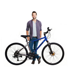 CROW - Rapide 21 Speed Gear Cycle for Boys | Aluminium Frame Hybrid Cycle 21 Geared Bicycle for Men with Lockout Suspension & Dual Disc Brake Hybrid Bike | for 15+ Years, Unisex Bicycle for Adults