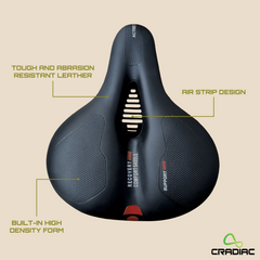 CRADIAC - Bike Seat Cushion with Memory Foam, Waterproof Cover & Reflective Strip | Universal Fit for Bicycles
