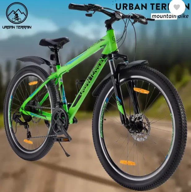 Urban Terrain UT3012S27.5 Steel MTB Cycles Shimano Geared for Men with Dual Disc Brake 27.5 T Road Cycle  (21 Gear, Green, Only Front Suspension)