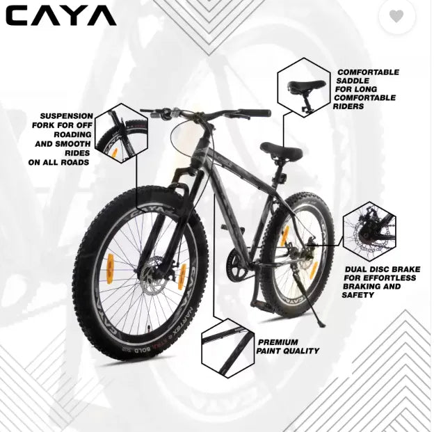 CAYA WARRIOR 26" Dual Disc, Triple Alloy Rims, Front Shocker 26 T Fat Tyre Cycle  (Single Speed, Black, Only Front Suspension)