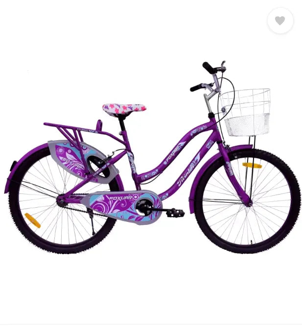 FOXGLOVE Twinkle 26 Inch Purple with Basket Girls Cycle for Height 4Ft to 6 ft 85% Fitted 26 T Road Cycle  (Single Speed, Purple, Rigid)