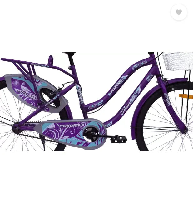 FOXGLOVE Twinkle 26 Inch Purple with Basket Girls Cycle for Height 4Ft to 6 ft 85% Fitted 26 T Road Cycle  (Single Speed, Purple, Rigid)
