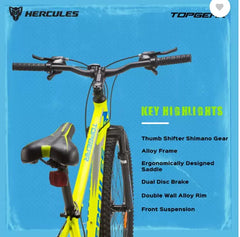 Hercules TOP Gear A29 R1 Mountain Bike with Shimano Gears-Matte Acid Green (29 Inch Wheel, Ideal for Boys)