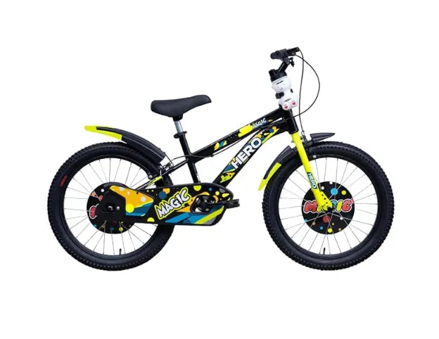 Hero Magic 20T Bicycle for Kids with Bottle & Cage | Caliper Brake | Rigid Suspension | Ideal for Kids | Black-Green