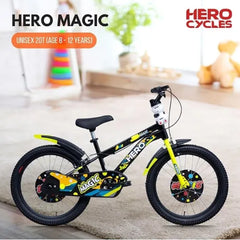 Hero Magic 20T Bicycle for Kids with Bottle & Cage | Caliper Brake | Rigid Suspension | Ideal for Kids | Black-Green