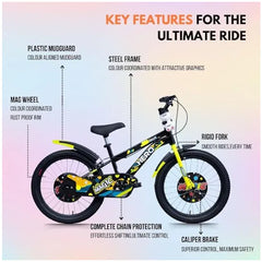 Hero Magic 20T Bicycle for Kids with Bottle & Cage | Caliper Brake | Rigid Suspension | Ideal for Kids | Black-Green