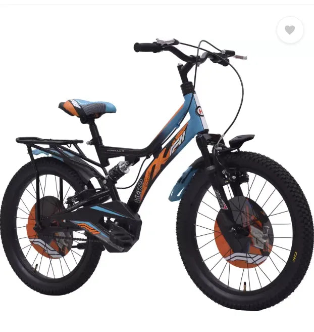 Hero F11 20T Bicycle for Kids | Dual Suspension | V Brake | Single Speed | Easy Self Assembly | Ideal for Kids 5 to 8 Years (Blue-Orange)