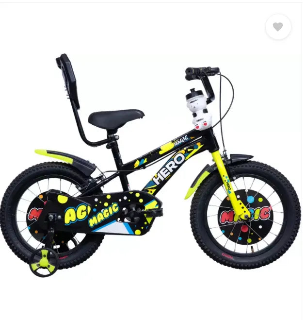 Hero Magic 16T Bicycle for Kids with Bottle & Cage | Caliper Brake | Rigid Suspension | Ideal for Kids | Black-Green