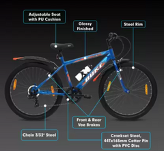 AVON BUKE WARRIOR 26T |MTB Hybrid | Steel Frame| Fork Rigid | Front & Rear Vee Brake 26 T Mountain Cycle  (7 Gear, Blue, Rigid)