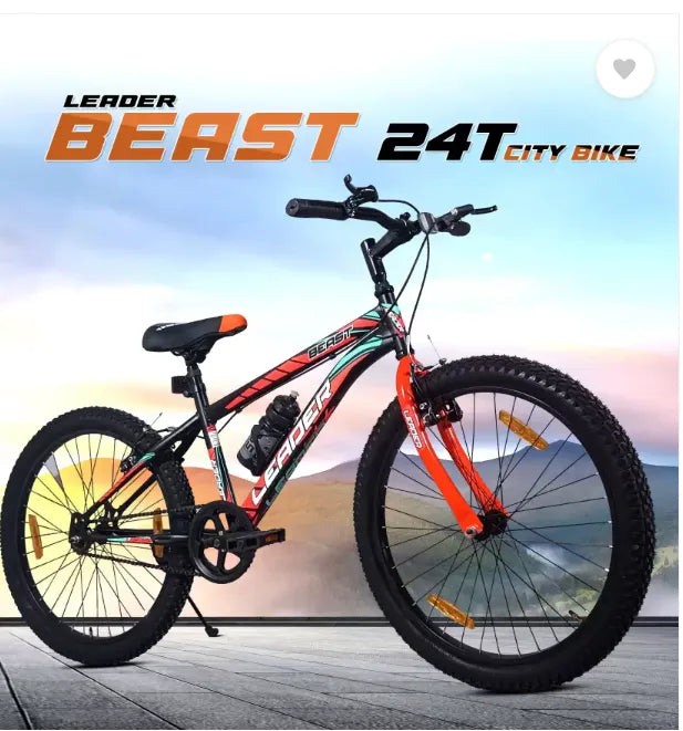 LEADER Beast 24T City Bike Without Gear Single Speed, Frame Size: 16 Inches 24 T Mountain Cycle  (Single Speed, Black, Rigid)